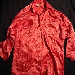 Jennifer Moore Men's Shiny Red Button Down Shirt